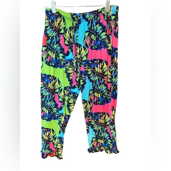 Vespa Sz S Lime Green Fuschia Pink Tropical Palm Leaves 2-Piece Loungewear PJ’s - Picture 6 of 10